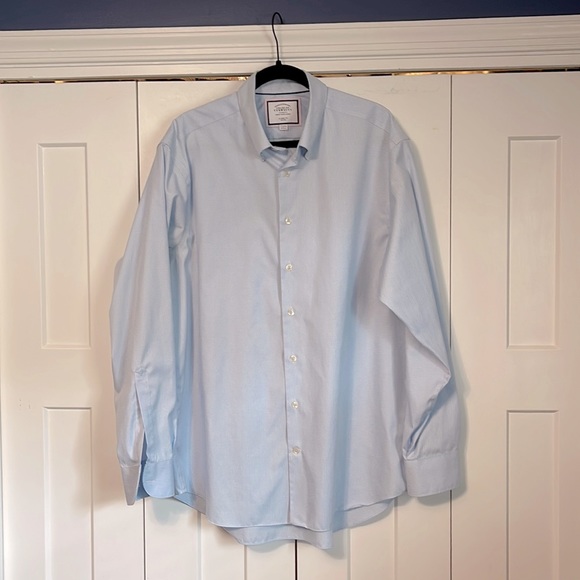 Charles Tyrwhitt Men’s Dress Shirt light blue check non iron - Picture 2 of 5